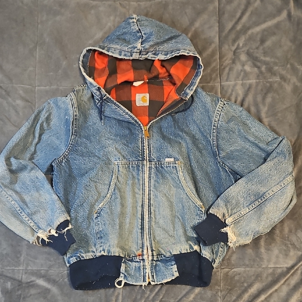 Carhartt Adult Denim Jacket with Plaid Hood